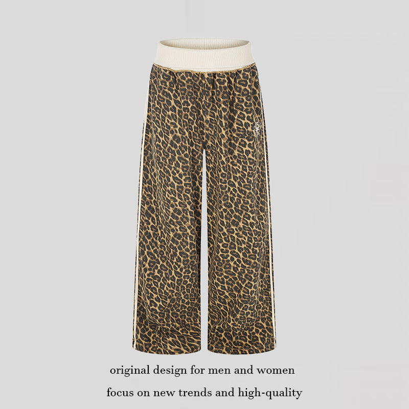 Women's wide palazzo jogging pants with leopard print and elastic ribbed waistband Amarae