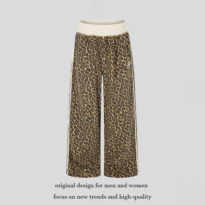 Women's wide palazzo jogging pants with leopard print and elastic ribbed waistband Amarae