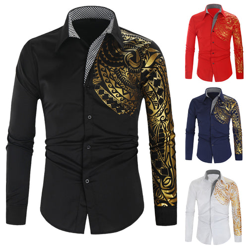 Long Sleeve Shirt for Men with Exotic Printed Design and Contrasting Collar Amarae