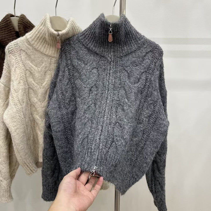 Pull en tricot épais pour femmes avec col montant et zip décoratif Chic & Stil