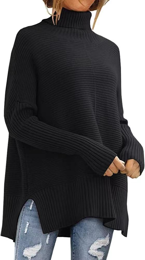 Pull Turtleneck Large Femme avec Structure à Côtes Fines et Coupe Asymétrique Chic & Stil
