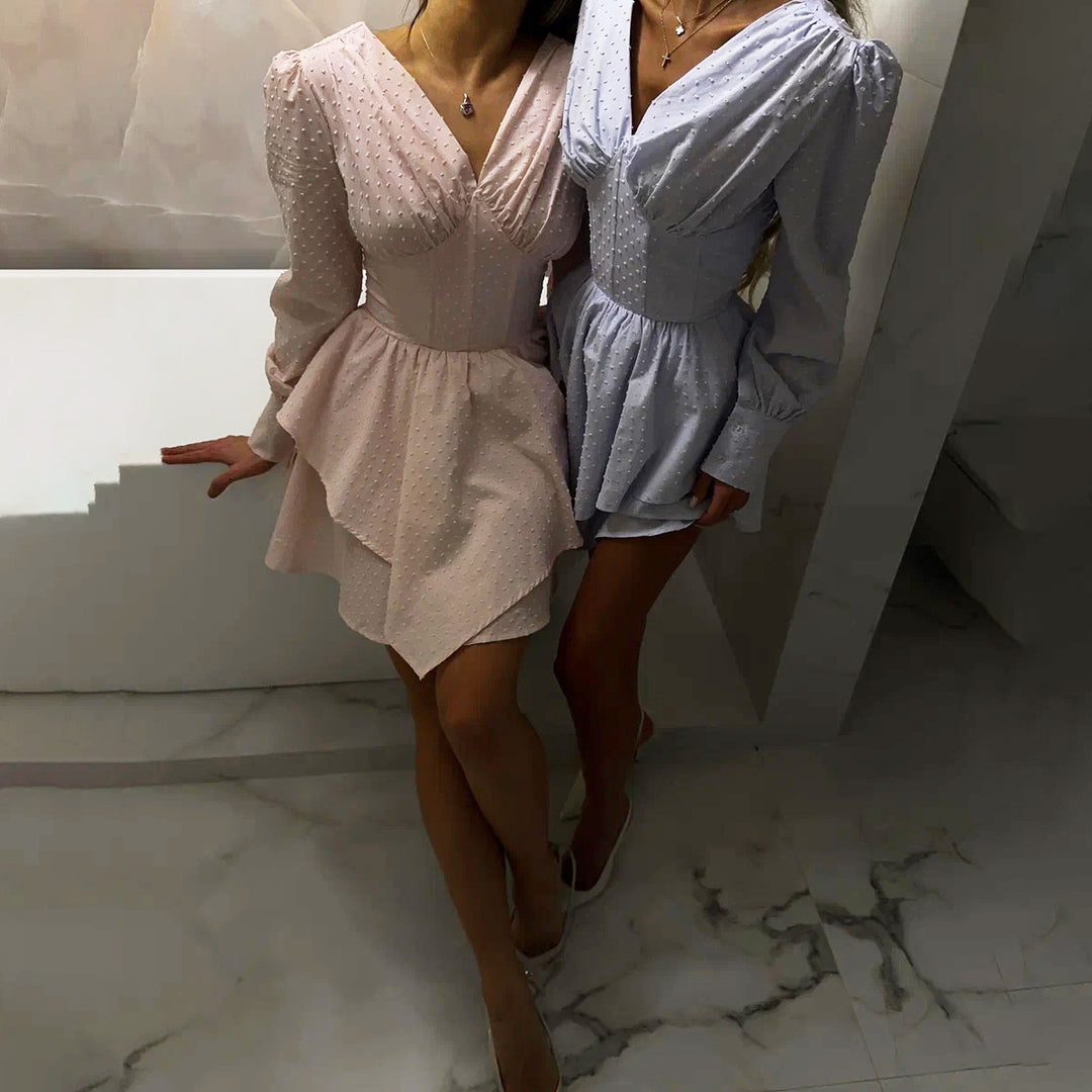 Playful wrap dress for women with voluminous sleeves and an asymmetrical hem Lune London
