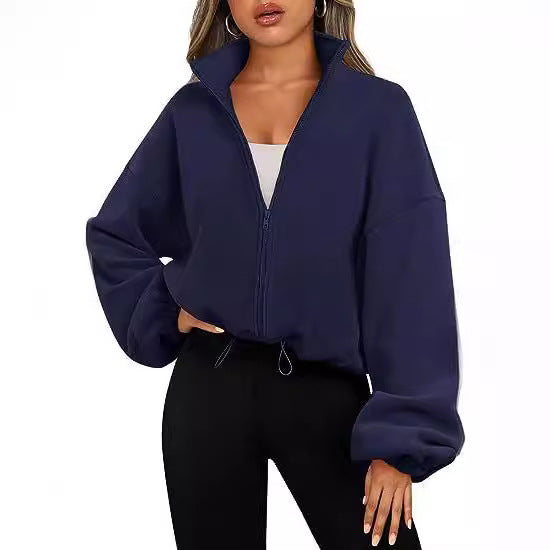 Casual zip fleece sweater for women with high collar Amarae