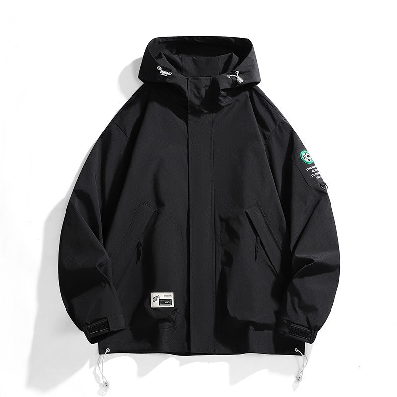 Men's Oversize Utility Hoodie Jacket with Adjustable Hem, Concealed Zipper, and Multifunctional Pockets Amarae
