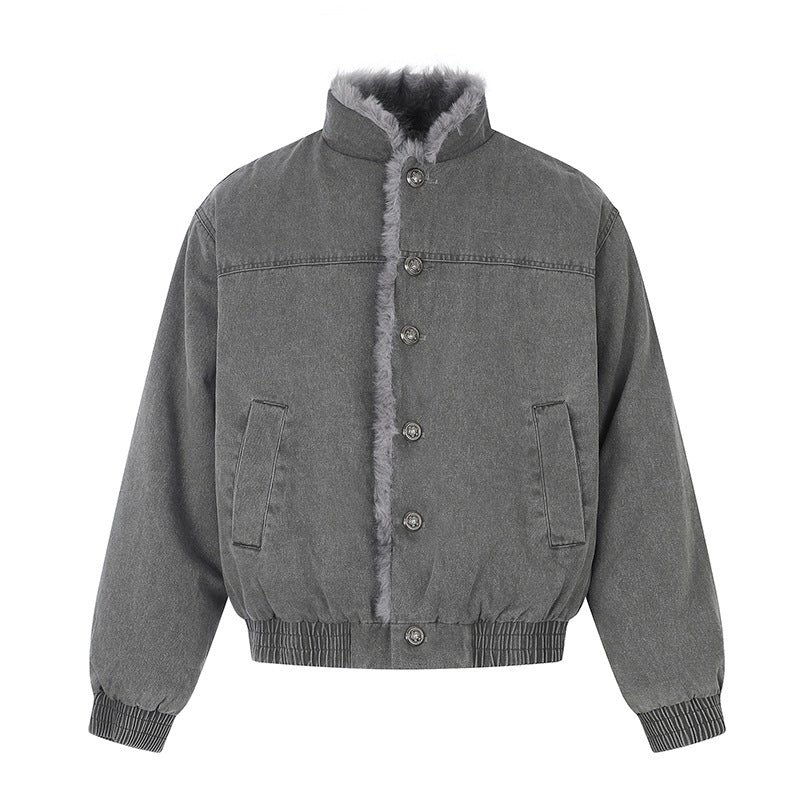 Women's padded denim bomber jacket with teddy collar and elastic hem Amarae