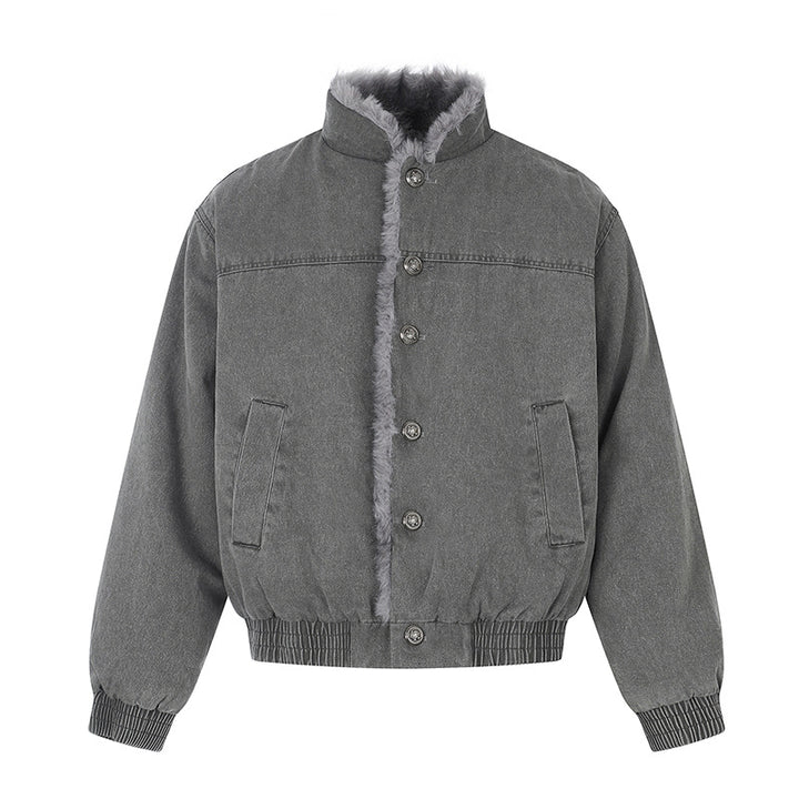 Women's padded denim bomber jacket with teddy collar and elastic hem Amarae