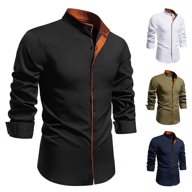 Men's long sleeve shirt with modern stand-up collar and embroidered details Lune London