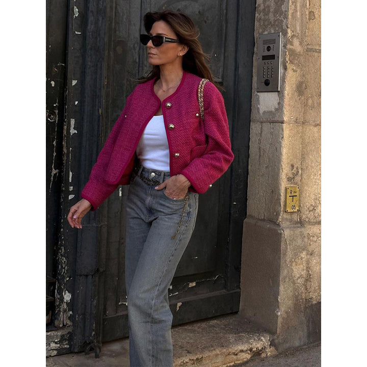 Women's tweed jacket with gold button details Lune London