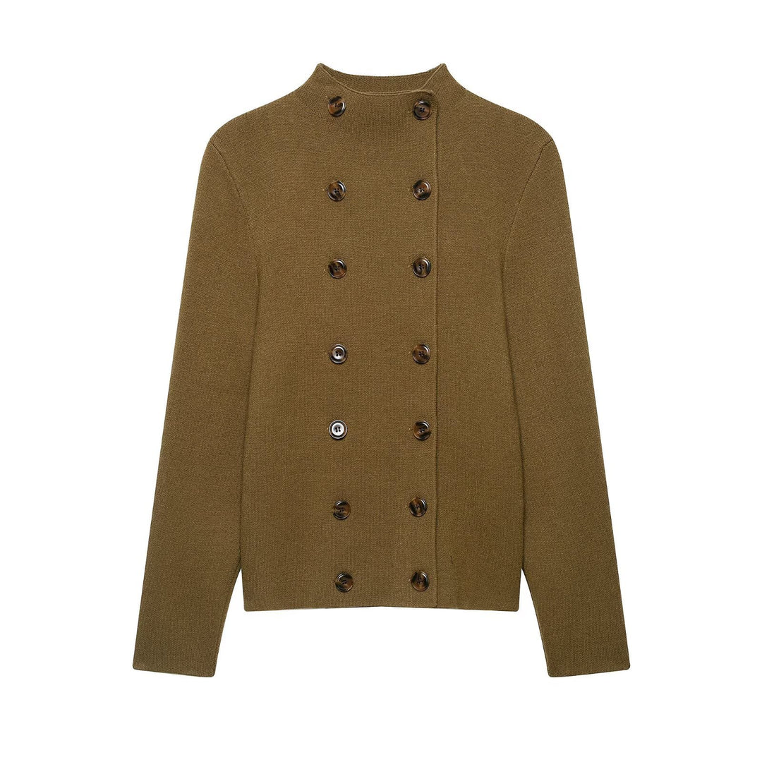 Women's Double-Breasted Cropped Cardigan with Stand-Up Collar Amarae