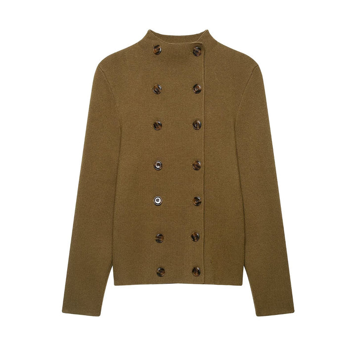Women's Double-Breasted Cropped Cardigan with Stand-Up Collar Amarae