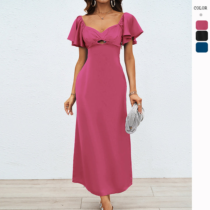 Ladies Elegant Off-Shoulder Maxi Dress with Elastic Skirt and Ruffle Details Lune London