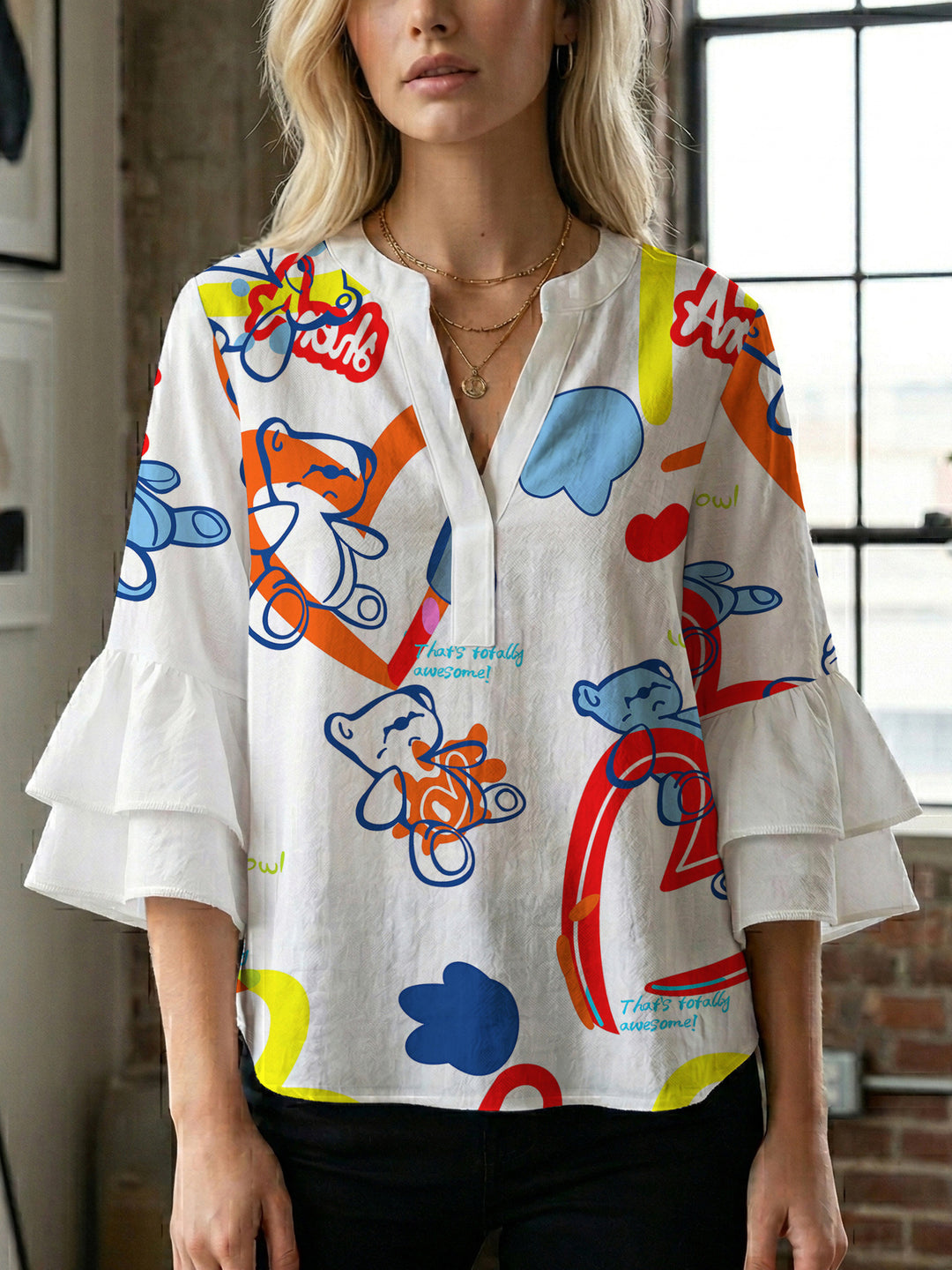 Women's blouse with voluminous ruffled sleeves and modern design Lune London