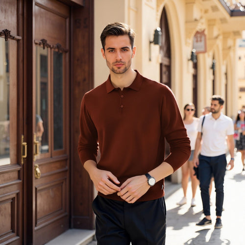 Men's Chic Long Sleeve Polo Shirt