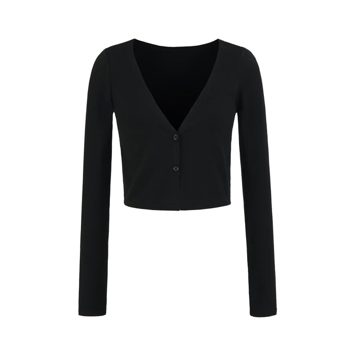 Women's Short Fine Knit Cardigan with Deep V-Neck and Button Front Amarae