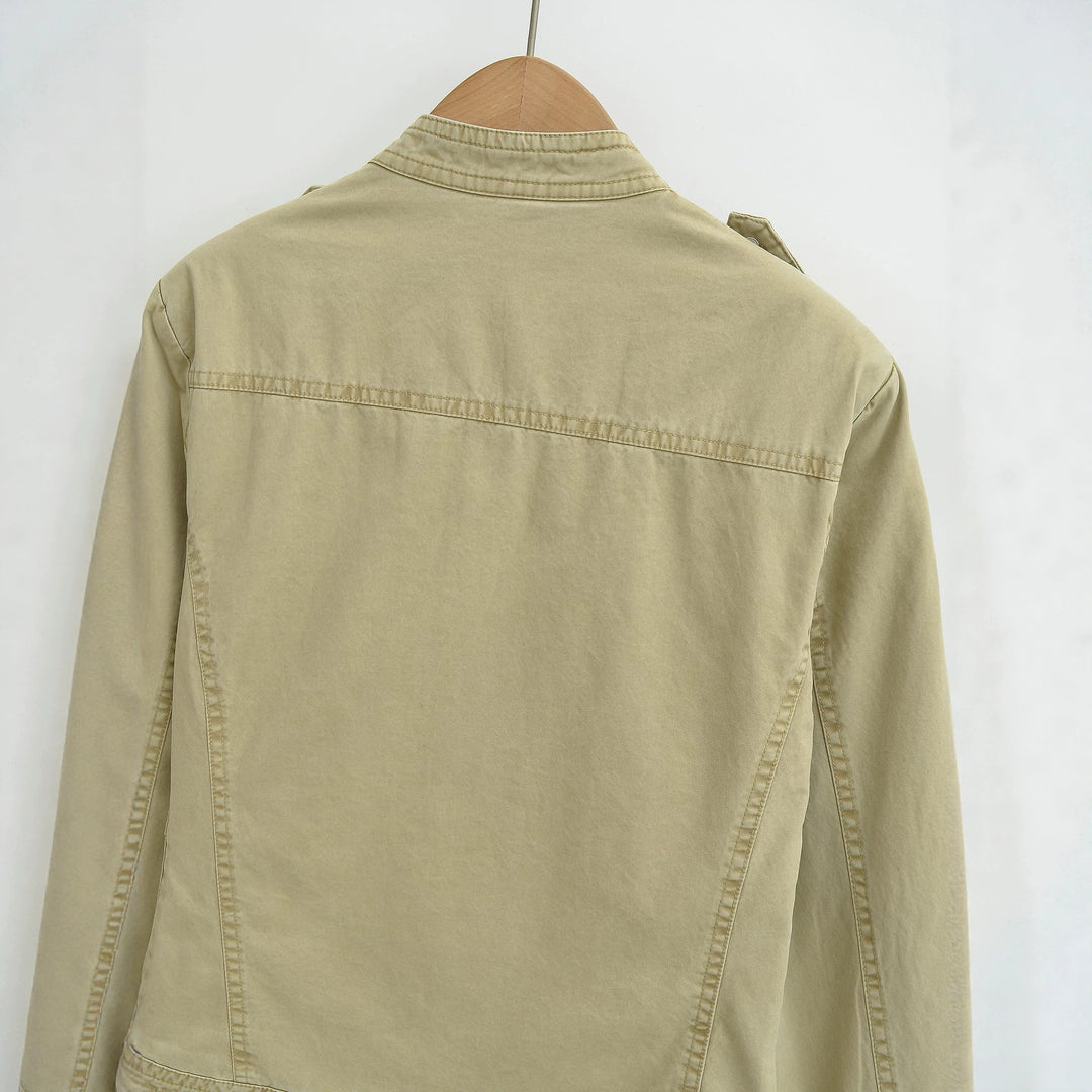 Women's field jacket with stand-up collar, shoulder flaps and golden zippers Amarae