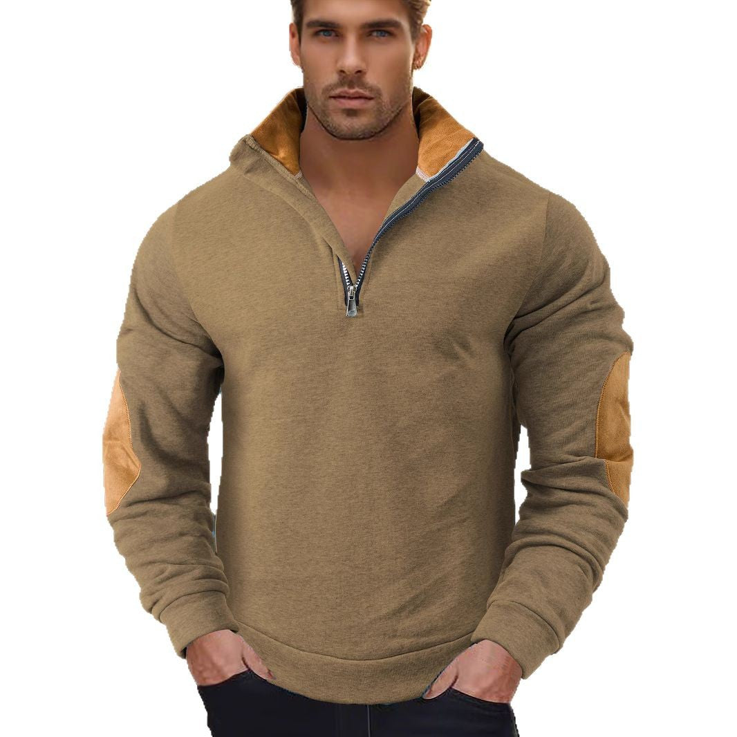 Men's sweatshirt with modern high collar and leather patches Amarae