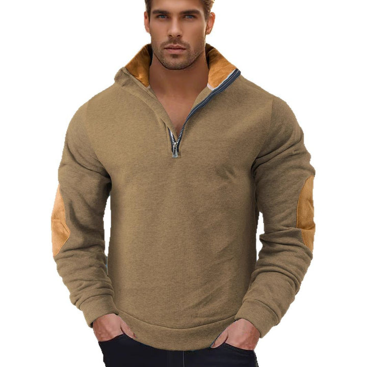 Men's sweatshirt with modern high collar and leather patches Amarae