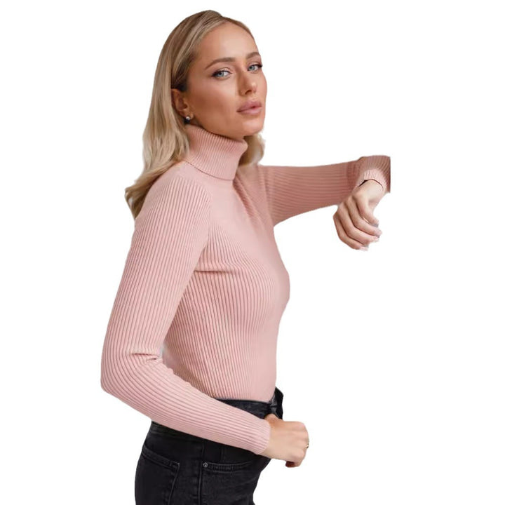 Pull long femme avec col haut et texture en fine côtes Chic & Stil