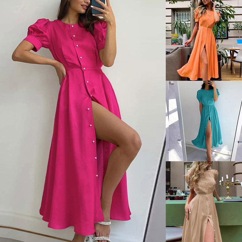 Robe chemise mi-longue pour femme avec boutons et fente latérale Chic & Stil