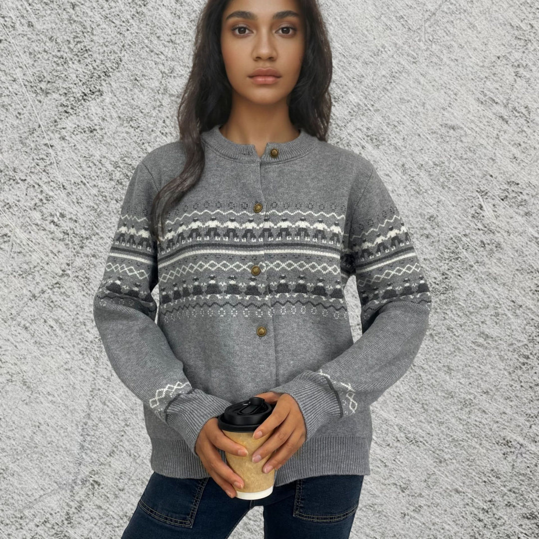 Women cardigan with festive pattern and button closure Lune London