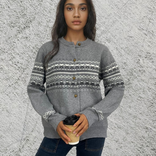 Women cardigan with festive pattern and button closure Amarae
