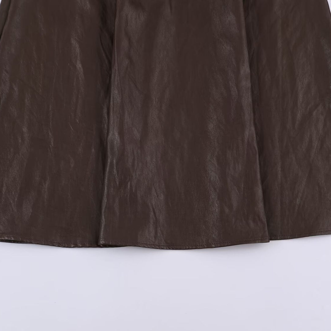 Women's midi skirt in leather look with high waist and flared cut Amarae