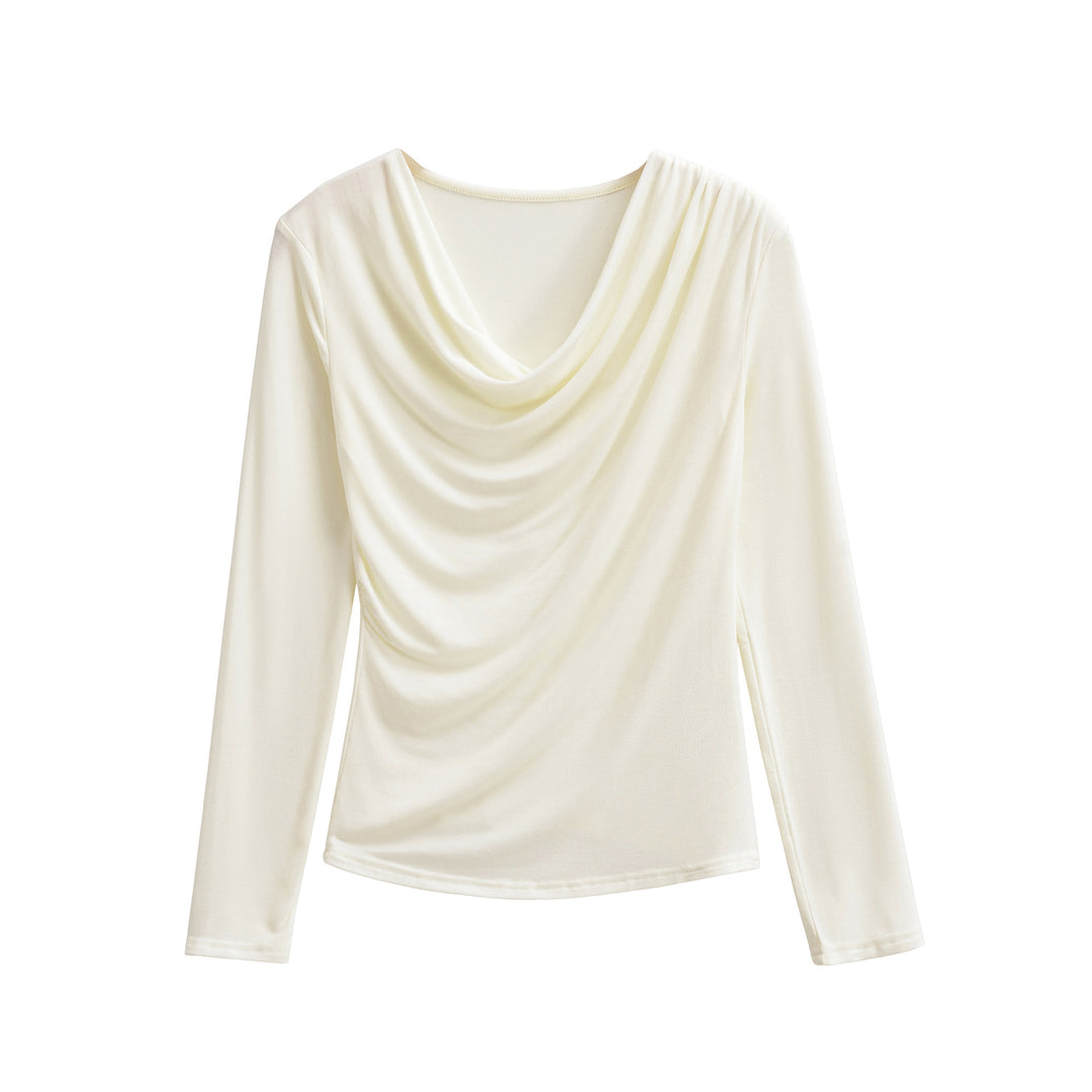 Women's Waterfall Collar Long Sleeve Shirt with Draping and Tailored Wrap Look Amarae