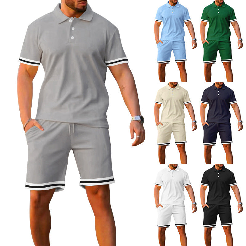 Lune London men's sporty polo and shorts set with contrasting stripes
