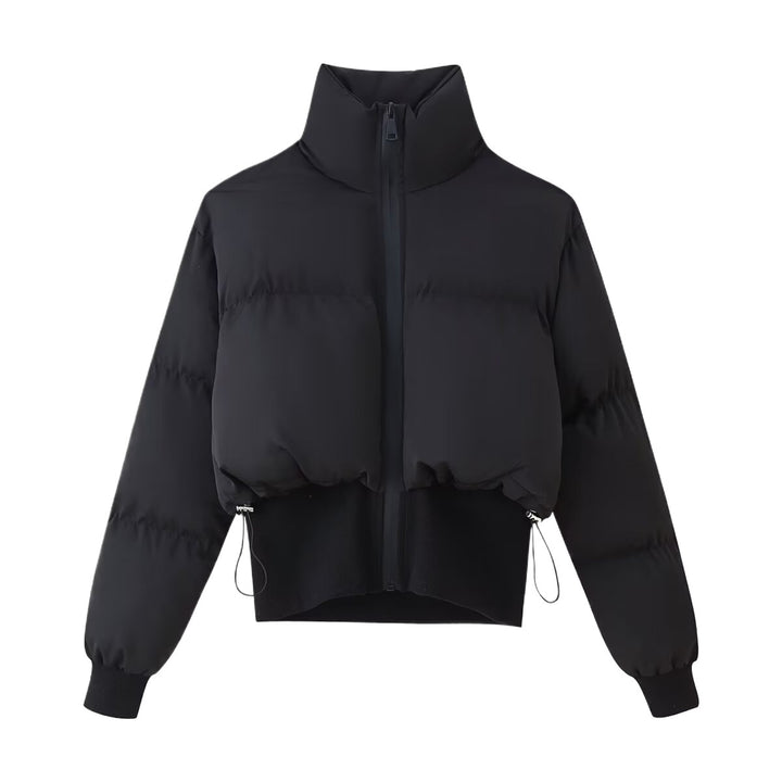 Cropped quilted jacket with high collar and elastic hem for women Lune London