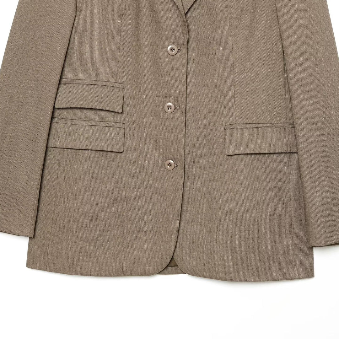 Women's Single-Breasted Business Blazer with Patch Pockets and Lapel Collar Amarae