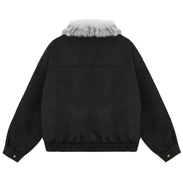 Women's Cropped Bomber Jacket with Faux Fur Collar, Zipper and Elastic Hem Amarae