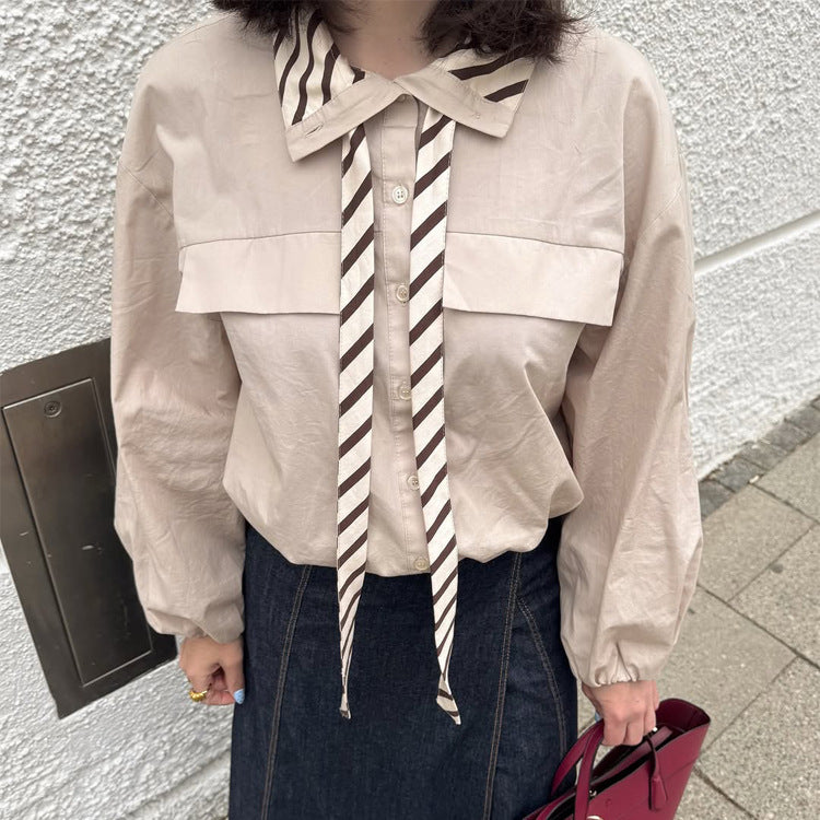 Women's blouse with bow collar, dropped shoulder design and voluminous balloon sleeves Amarae
