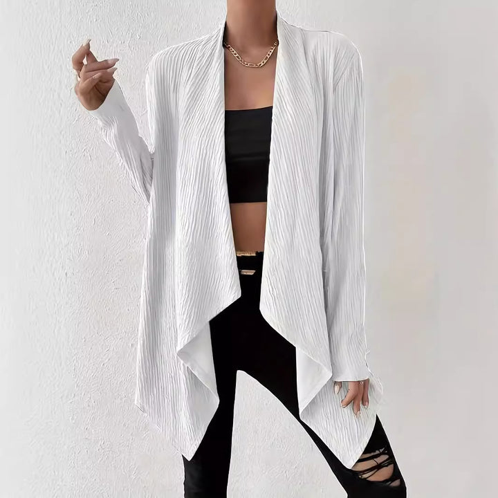 Ladies Long Sleeve Cardigan with Textured Design and Open Cut Lune London