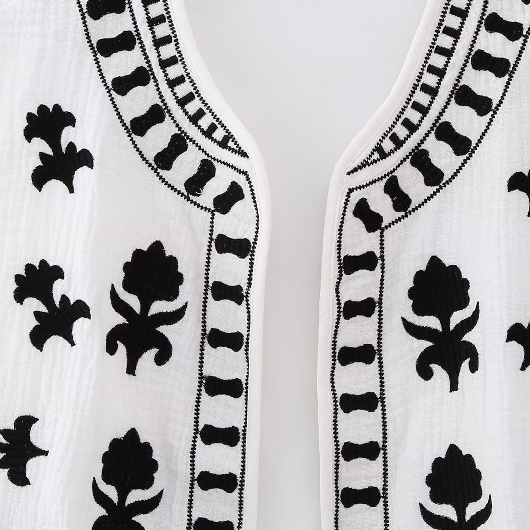 Women’s Sleeveless Embroidered Cotton Vest in Ethno-Boho Style Amarae