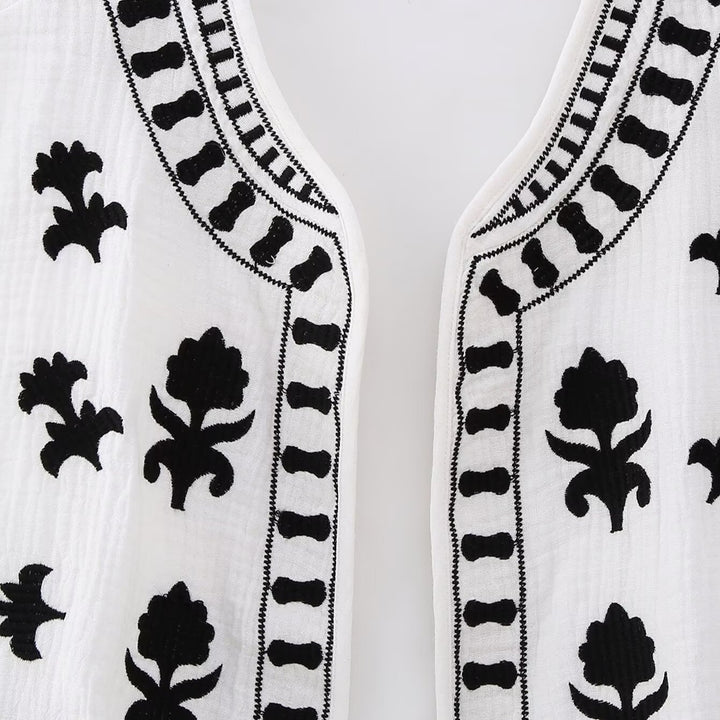 Women’s Sleeveless Embroidered Cotton Vest in Ethno-Boho Style Amarae