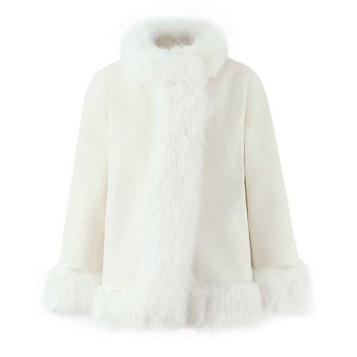 Ladies elegant short jacket with faux fur trim Amarae