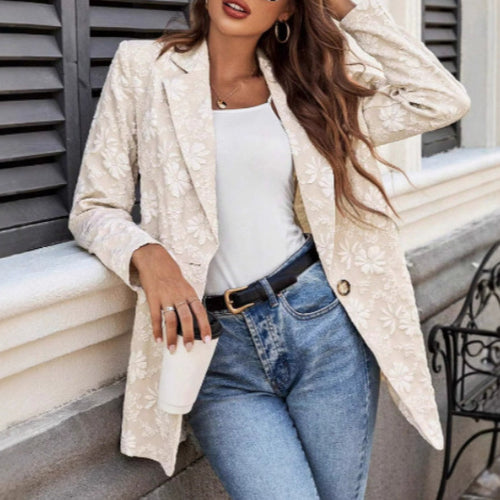 Women's elegant blazer jacket with embroidered floral design Amarae