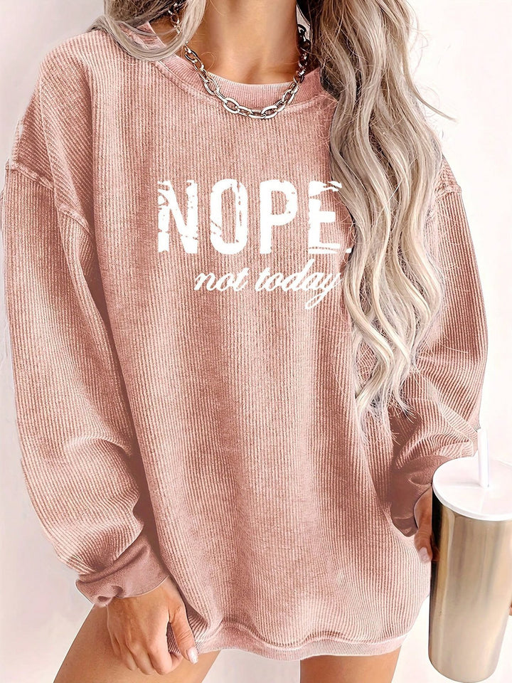 Casual oversized sweater for women with statement print and ribbed texture Lune London