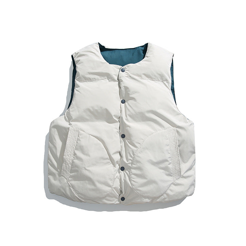 Unisex Padded Quilted Vest in Boxy Cut with Snap Button Closure and College Logo Print Amarae