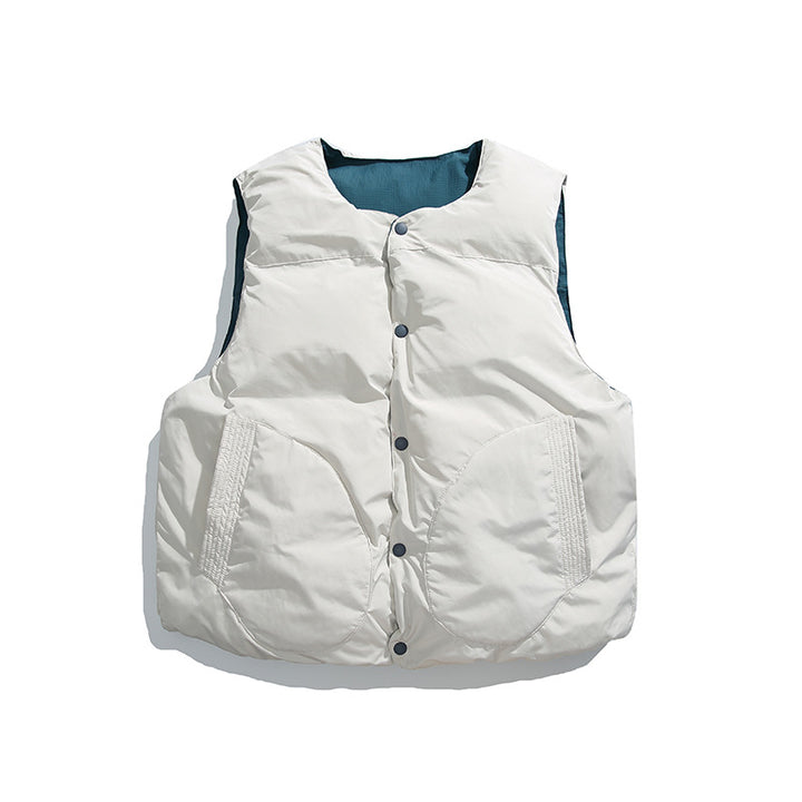 Unisex Padded Quilted Vest in Boxy Cut with Snap Button Closure and College Logo Print Amarae