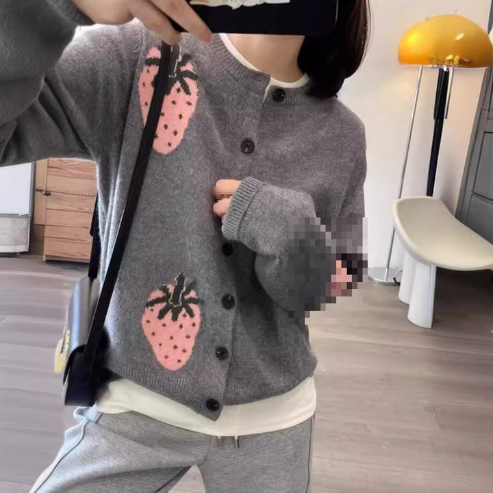 Ladies Cardigan with playful patterns and button detail Lune London