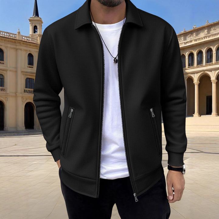 Fashionable casual men's leisure jacket with relaxed fit and practical zippered pockets Lune London