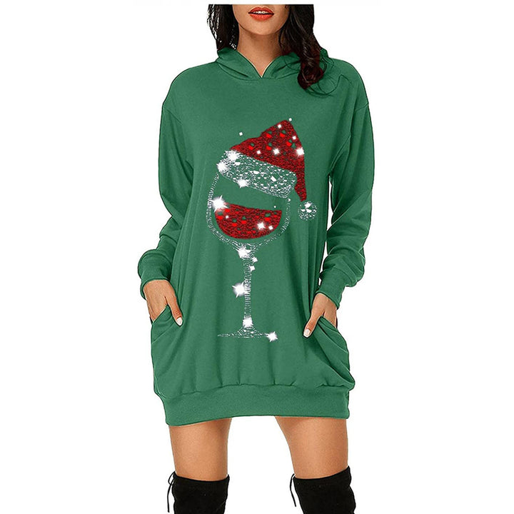 Hooded dress for women with practical pockets and trendy inscription Lune London