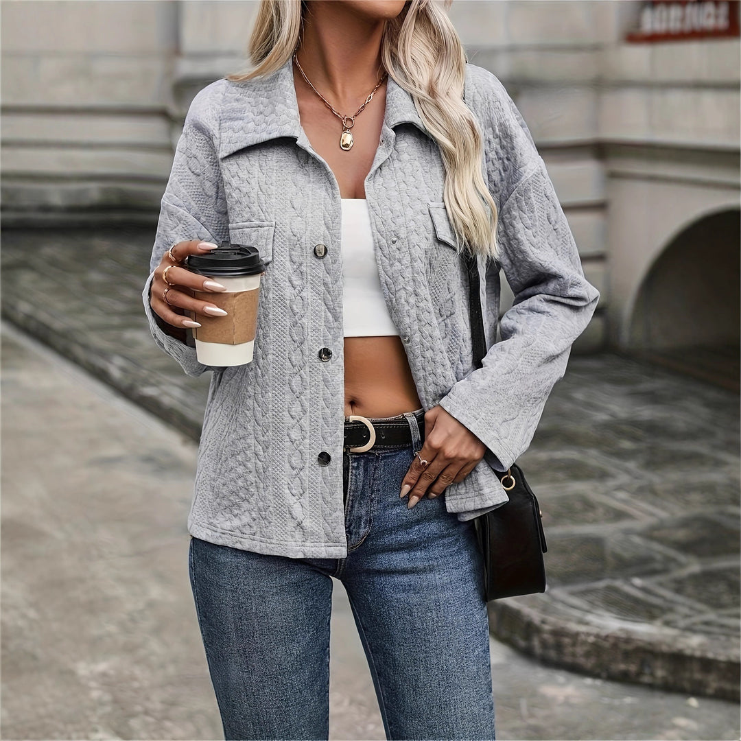Ladies' knitted jacket with textured cable design and practical pockets Lune London