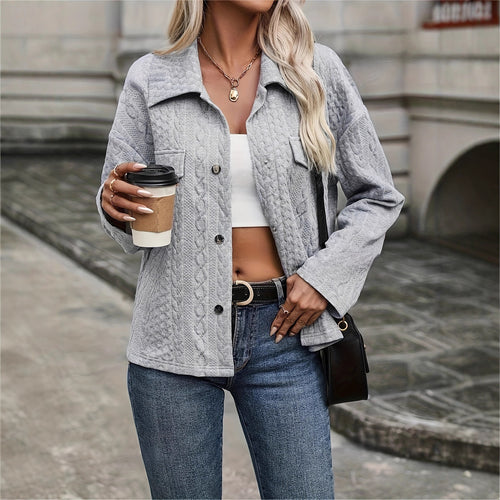 Ladies' knitted jacket with textured cable design and practical pockets Amarae