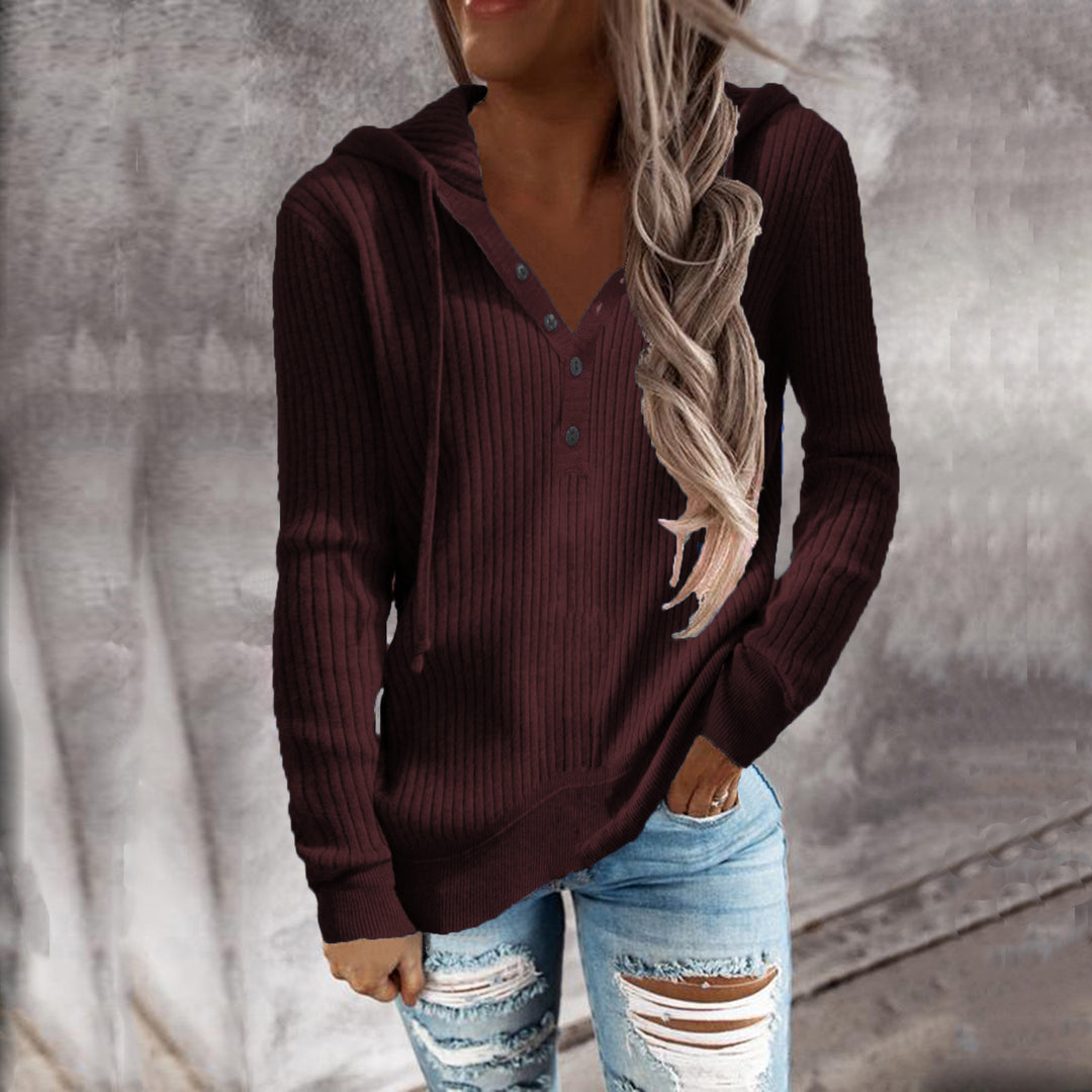 Women's hoodie with structured ribbed design and practical buttons Amarae