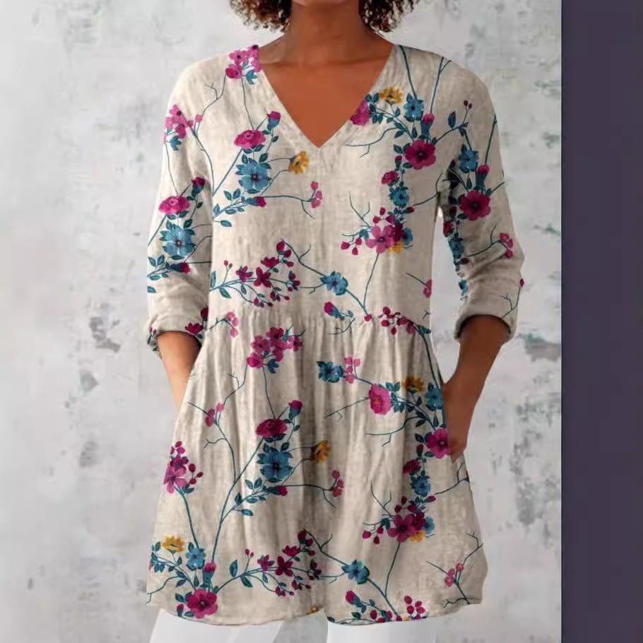 Shirt dress for women with a floral design and practical pockets Chic and Style