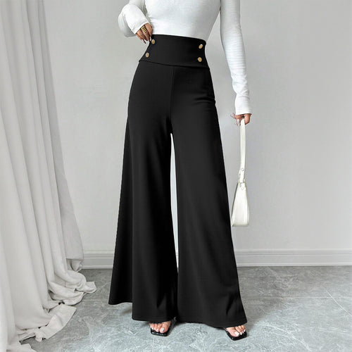 Pantalons Palazzo larges pour femmes avec taille haute et détails de bouton décoratif Chic & Stil