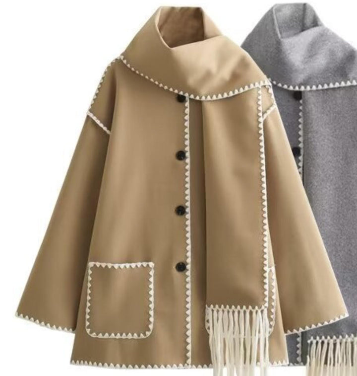 Women’s coat with fringe detail and elegant row of buttons Lune London