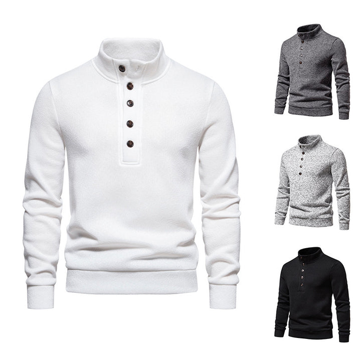 Men's comfortable long sleeve sweater with button placket and high collar Lune London